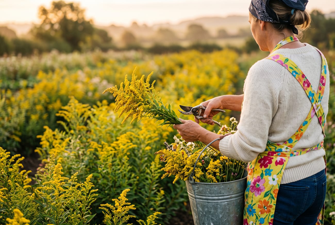 Harvesting solidago at sunrise