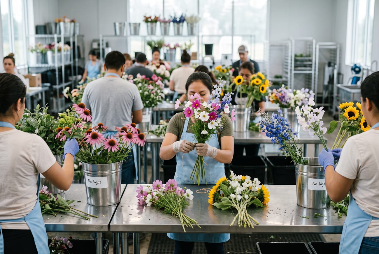 Grading and bunching flowers in the packhouse